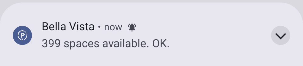Android ongoing notification showing the live parking count