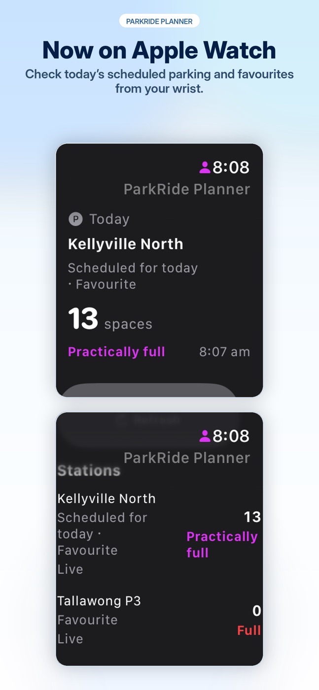 ParkRide Planner parking status on Apple Watch